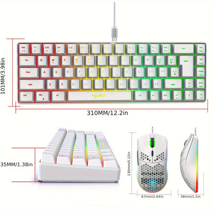 HXSJ-RGB Keyboard And Cellular Gaming Mouse, Compact 68-key Mini Wired Keyboard RGB Backlit 1000-6400 DPI Mouse, Keyboard And Mouse Gaming PS4 Xbox PC Laptop Mac