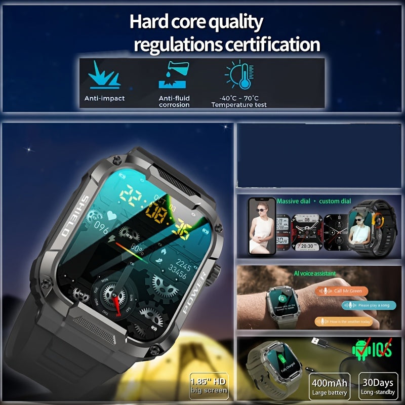 Ultimate Military Smart Watch - Android & IOS Compatible, AI Voice Assistant, Hands-Free Call, Advanced Fitness Tracker, Sports Watch - Perfect Gift for Her on Birthday, Valentines, Easter