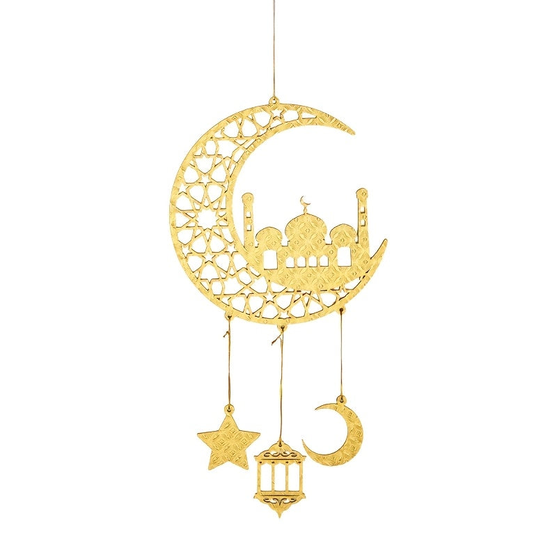 1pc Ramadan Kareem Door Hanger, Wooden Islamic Moon and Stars Wall Decor, Eid Mubarak Hanging Sign, Housewarming Ramadan Party Ornament, No Electricity Required, Muslim Home Decoration