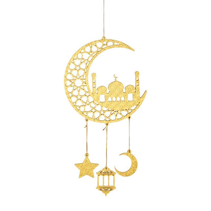 1pc Ramadan Kareem Door Hanger, Wooden Islamic Moon and Stars Wall Decor, Eid Mubarak Hanging Sign, Housewarming Ramadan Party Ornament, No Electricity Required, Muslim Home Decoration