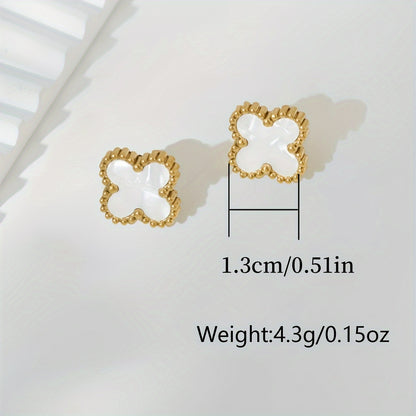 Elegant Golden-Tone Four-Leaf Clover Jewelry Set With White Mother Of Pearl Accents - Necklace, Bracelet & Earrings For Women Jewelry For Women Necklaces For Women