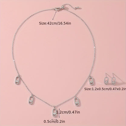 Elegant Women'S Jewelry Set - Golden-Plated Copper With Geometric Zircon Necklace & Earrings, Perfect For Everyday Wear Or Parties Earrings For Women Jewelry For Women