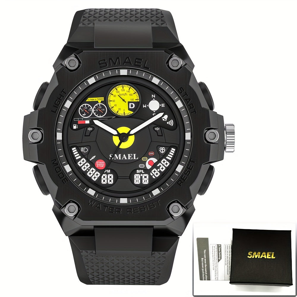SMAEL Racing Dashboard Design Outdoor Sports Watch - LED Stopwatch Quartz - For Men & Women - Suitable for Sports & Outdoor Activities - Perfect Gift for Adventurers & Sports Enthusiasts