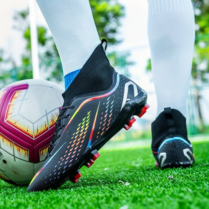 Men's High Top Turf Football Boots, Professional Outdoor Anti-skid Breathable Lace Up TF Soccer Cleats For Summer Rainy Day Training Outdoor Competition