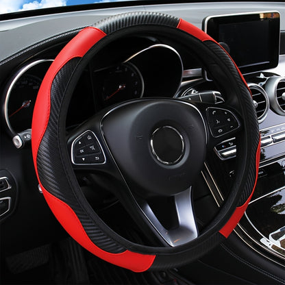 Universal Car Steering Wheel Cover, Carbon Fiber Elastic PU Leather, Wear-Resistant Non-Slip, 36.83-38.1cm, No Inner Ring, Car Accessories for Vehicle Interior Decor
