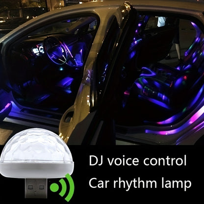 USB Car-mounted Mini Magic Light, Voice-controlled LED, Party Disco Atmosphere Light, Rotating Stage Light