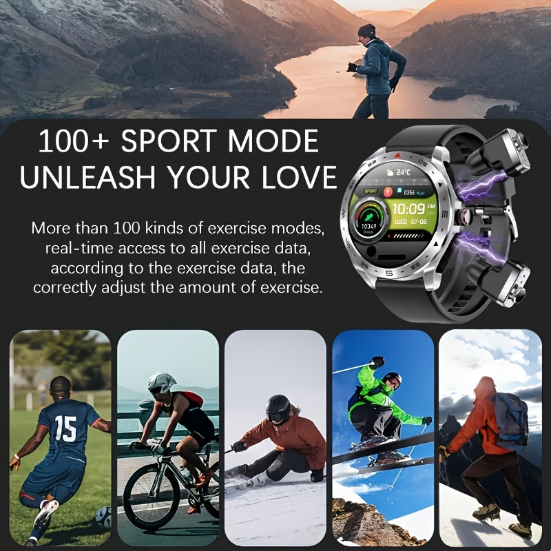 2025 New Men's 1.52-in-1 SmartWatch, Sports Device with TWS Earphones, Wireless Call, Outdoor Exercise SmartWatch, 400mAh Battery, Sleeping Men SmartWatch