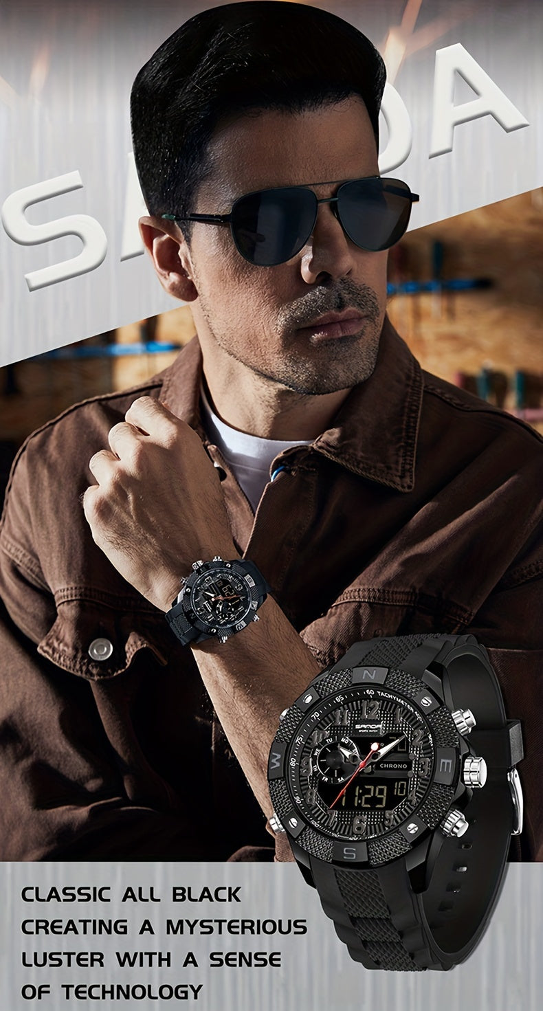 SANDA Men's Sports Watch, Analog Digital LED Electronic Quartz Men's Watch, Waterproof Alarm Stopwatch Countdown Week Multi-function Wristwatch Men's Birthday Holiday Gift 3308