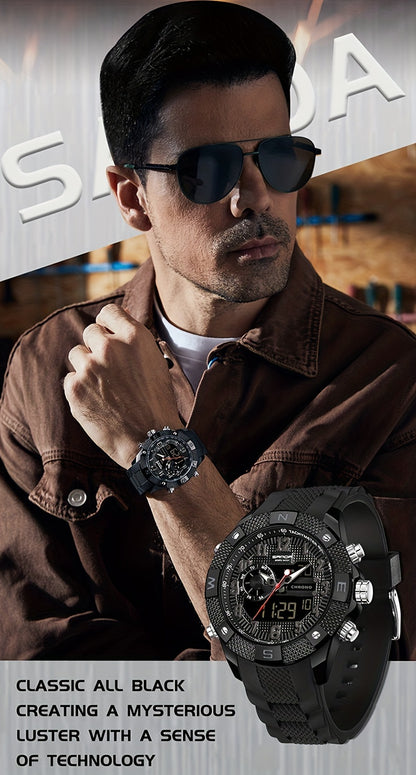 SANDA Men's Sports Watch, Analog Digital LED Electronic Quartz Men's Watch, Waterproof Alarm Stopwatch Countdown Week Multi-function Wristwatch Men's Birthday Holiday Gift 3308