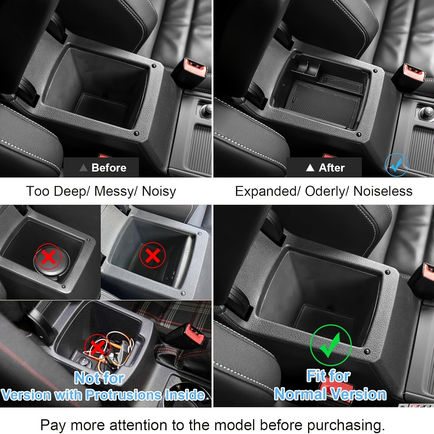 For VW Golf 7/GM7 VII 5G GTI R Center Console Tray - Sleek Black ABS Storage Box with Cup Holder & Organizer for a Neat Car Interior, Custom Fit for Golfing Enthusiasts, Car Interior Accessories | Sleek ABS Tray | Durable ABS