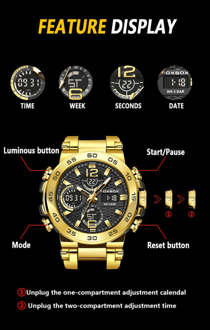 Men's Sports Watch, Waterproof Dual Display Digital Quartz Watch, Alarm Clock Chronograph Multifunction Luminous Watch, Ideal choice for Gifts