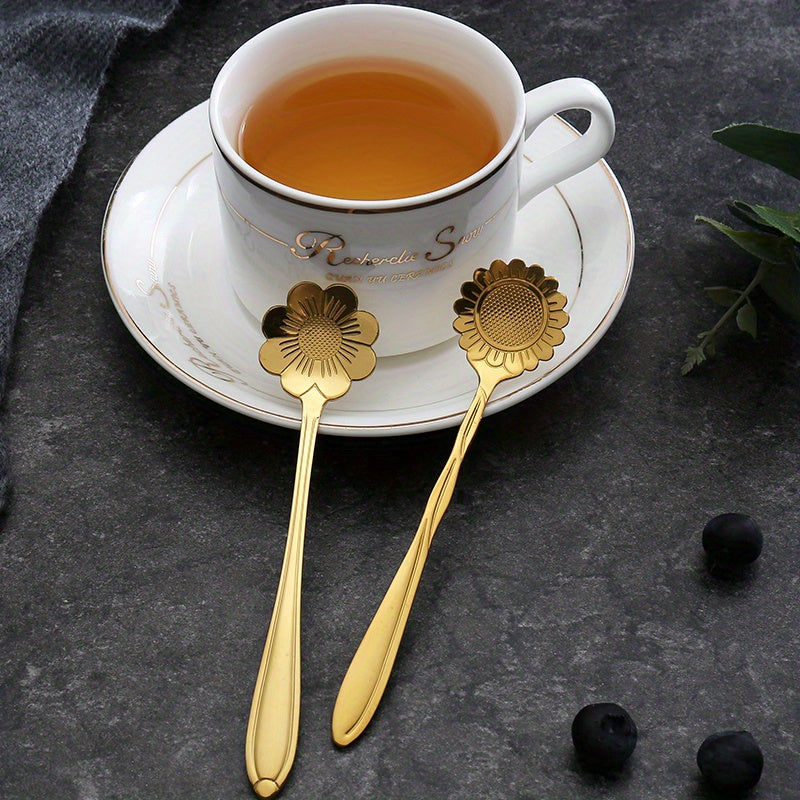 8pcs Flower Spoon Set Small Teaspoon Coffee Spoon Cute Ice Cream Dessert Honey Spoon Stainless Steel Kitchen Props