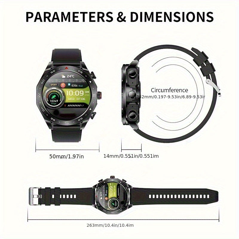 2025 New Men's 1.52-in-1 SmartWatch, Sports Device with TWS Earphones, Wireless Call, Outdoor Exercise SmartWatch, 400mAh Battery, Sleeping Men SmartWatch