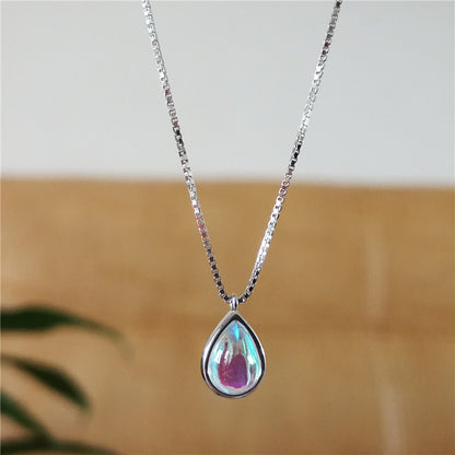 925 Silver Necklace Female Ins Simple Aurora Gradient Moonstone