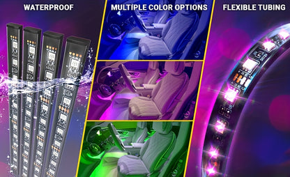 RGB Interior Car Lights, Car LED Ambient Lights, smart Car Interior Lights With 44-Key Remote Control And App Control, water-resistant, with DIY Mode And Music Mode, Can Switch Colors With The Rhythm Of Music, Suitable For Ca