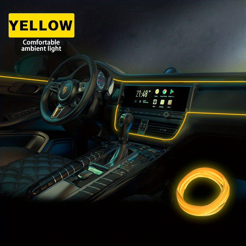 Automobile interior LED decorative lights, EL neon light strips, ambient lighting, modern car decoration, flexible LED light strips, long-lasting illumination, LED mood lighting, for night drivers, a must-have for car owners.