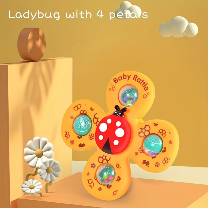 3pcs Insect-shaped Cute Rotating Suction Cup Toys With Bee, Butterfly, And Ladybug Designs, A Toy For Boys And Children To Soothe Emotions.