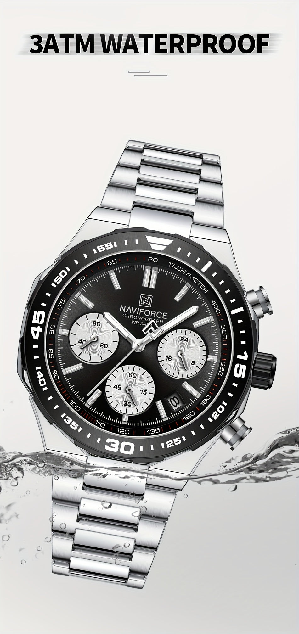 NAVIFORCE Men'S Luxury Business Watch, Multi-function Chronograph Waterproof Men Watches, 24/12 Hour date Display Man Wristwatch, Men Gift