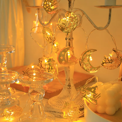 1pc, Mix Style Iron Hollowed Out Ramadan String Lights, 1.8m/70.8inch 10 LED Battery Operated, Ramadan Decorations, Bedroom, Ramadan Lights, Living Room Decor, Eid Mubarak, for home, Smart, Spring, Summer, Holiday Decor (Batt