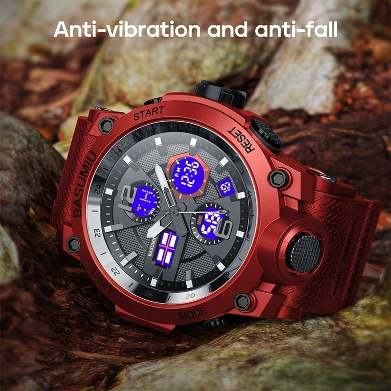 1pc Men'S Digital Sports Watch, Tactical Military Timepiece, Dual Display Electronic Movement, with Luminous Detail, PC Case, TPU Strap, Non-Rechargeable Button Battery, Rated