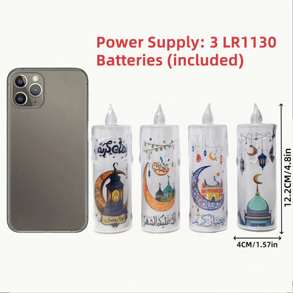 2pcs LED Crystal Electronic Candle Lights, Battery-Powered, Safe and Ramadan Atmosphere Lights, Festive Night Lights, Creative Indoor/Outdoor Decorative Scene Lights for Ramadan Decorations, Parties, Family Gatherings, and Ra