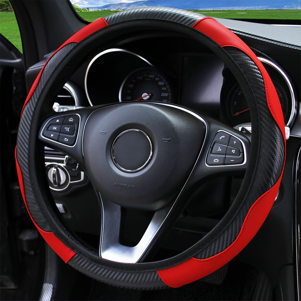 Universal Car Steering Wheel Cover, Carbon Fiber Elastic PU Leather, Wear-Resistant Non-Slip, 36.83-38.1cm, No Inner Ring, Car Accessories for Vehicle Interior Decor