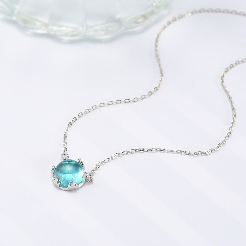 Sterling Silver Simple Round Moonstone Aurora Forest Necklace