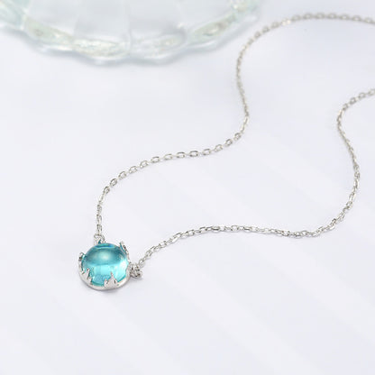 Sterling Silver Simple Round Moonstone Aurora Forest Necklace