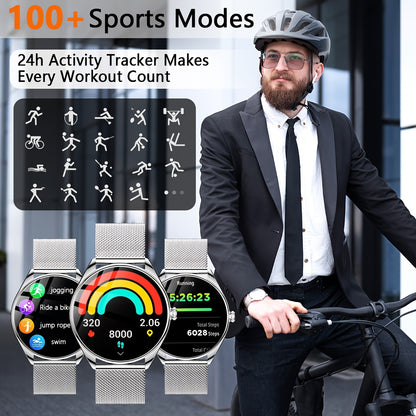 Ultra Thin Smartwatch For Men And Women Gift, 3.63 Cm Full Touch Screen With SMS And Make/Answer Call, For Android/IPhone, Fitness Activity Tracking Watch, Many Sport Modes, Pedometer, Distance, 100+ Exercise Modes