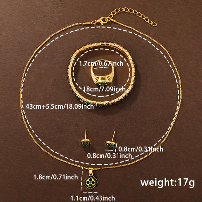 "Dazzling Digital" Luxury 6-Piece Women'S Fashion Set: Green Rhinestone Quartz Watch With Gold Band & Matching Jewelry - Perfect Gift For Her