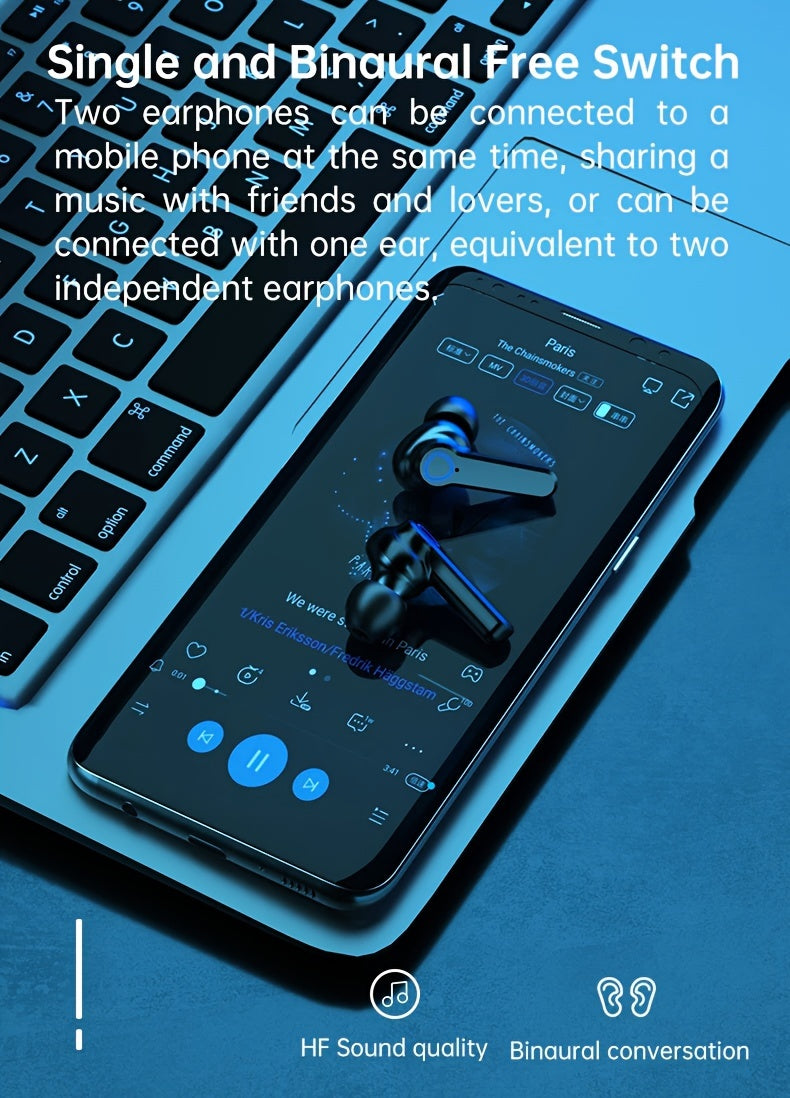 Konroy Wireless Earbuds, HiFi Digital LED Display Stereo Gaming Earbuds Wireless Headphones, TWS Wireless Earphones In-Ear Ear Buds, For Gaming, Workout, Sports, Work, Running, Gym