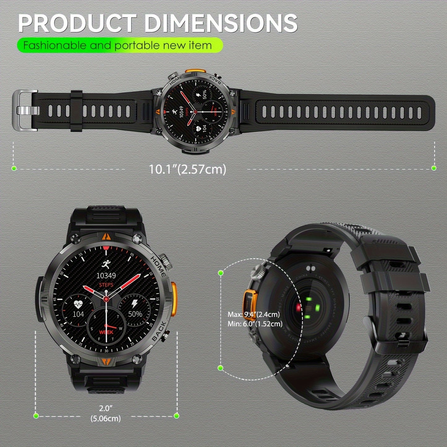 KE3 Sports Smart Watch for Men with Flashlight, LED Lighting, Answer/Make Calls, IPX8 Outdoor Sports Watch, Fitness Tracker, Pedometer, HD Touch Smartwatch, Smart Watches Compatible with iPhone And Android Phones