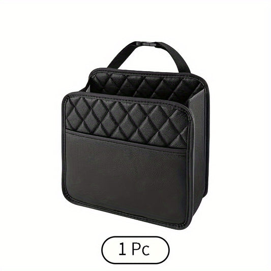 1pc Faux Leather Car Seat Back Storage Bag - Spacious, Durable, Easy to Clean Hanging Organizer for Water Bottles, Snacks, and Phone - Perfect for All Car Models, Car Organization | Quilted Texture | Durable Material, Car Sto