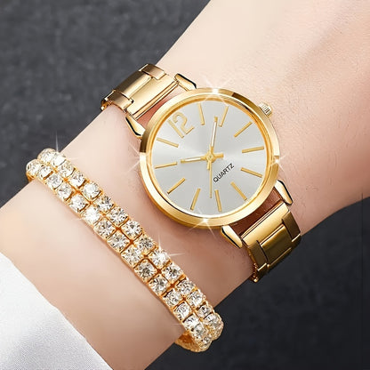 Six Elegant Ladies Quartz Watches And Bracelet Suits-Round Zinc Alloy Case, Stainless Steel Strap, Casual Round Simulation Dial with Steel Band, Shock-Proof Movement