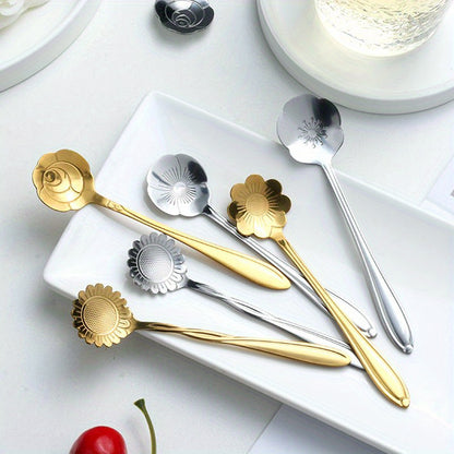 8pcs Flower Spoon Set Small Teaspoon Coffee Spoon Cute Ice Cream Dessert Honey Spoon Stainless Steel Kitchen Props