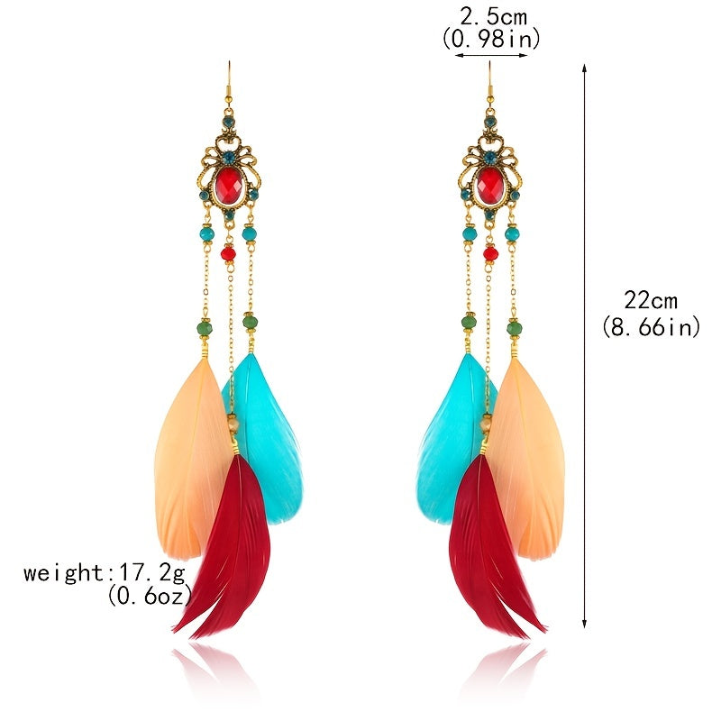 Boho Glam Feather & Crystal Earrings - Mardi Gras Vintage Jewelry for Year-Round Festivities