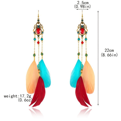Boho Glam Feather & Crystal Earrings - Mardi Gras Vintage Jewelry for Year-Round Festivities