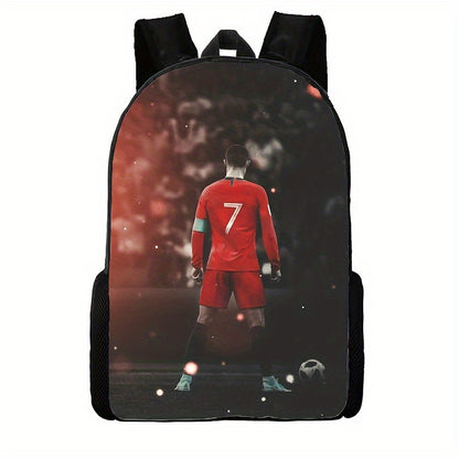 1pc Casual Football Player Print Schoolbag, Polyester Sports Outdoor Backpack