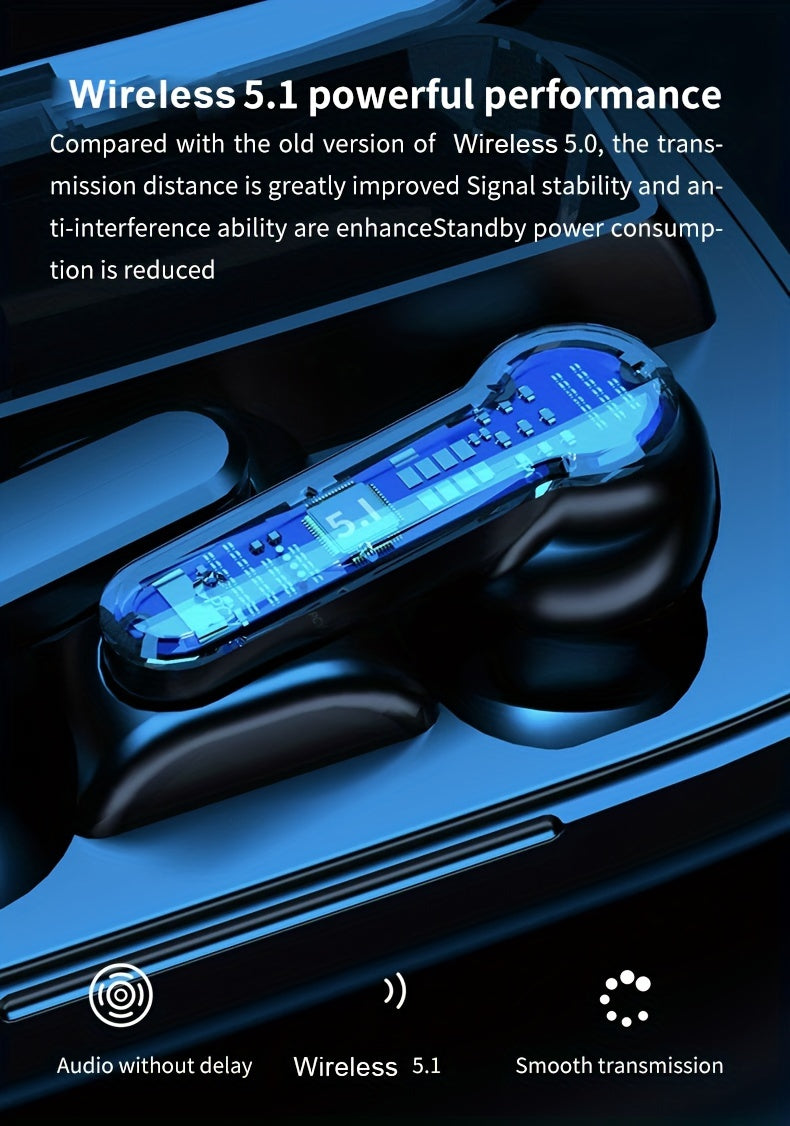 Konroy Wireless Earbuds, HiFi Digital LED Display Stereo Gaming Earbuds Wireless Headphones, TWS Wireless Earphones In-Ear Ear Buds, For Gaming, Workout, Sports, Work, Running, Gym