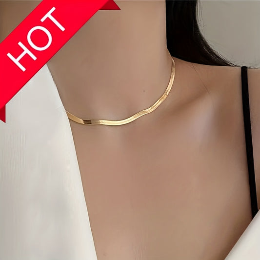 1pc-Stainless Steel Plated Chain Herringbone Necklace Choker Necklaces For Women Girl Gifts Jewelry