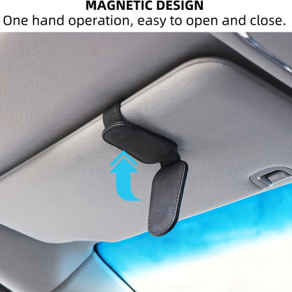1pc Premium Magnetic PU Leather Car Visor Sunglasses Holder - Visor Accessories - Convenient Sunglasses Clip for Car Visor, Easy Access, Space-Saving, Durable Car Interior Visor Organizer
