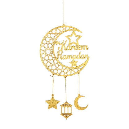 1pc Ramadan Kareem Door Hanger, Wooden Islamic Moon and Stars Wall Decor, Eid Mubarak Hanging Sign, Housewarming Ramadan Party Ornament, No Electricity Required, Muslim Home Decoration