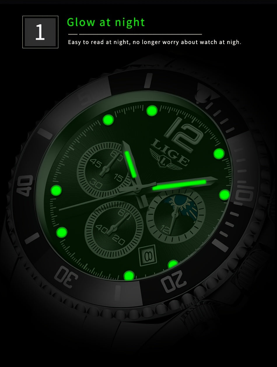 LIGE Watches men&women's Top Brand Luxury Clock Casual Stainless Steel men&women's Watch Sports Quartz Chronograph, Suitable for Women&women