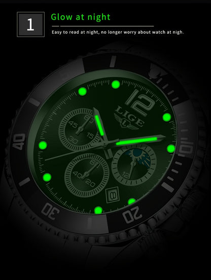 LIGE Watches men&women's Top Brand Luxury Clock Casual Stainless Steel men&women's Watch Sports Quartz Chronograph, Suitable for Women&women