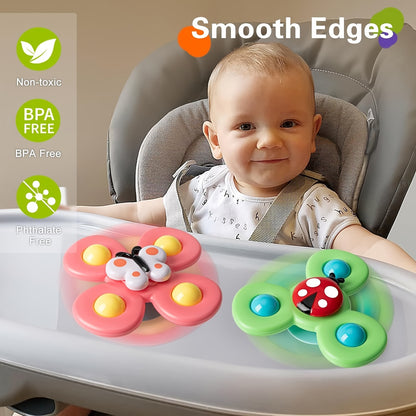 3-Pack Suction Cup Spinner Wheel Toys For Boys Ages 1-2 - Fun And Engaging Baby Toys! Christmas Halloween Thanksgiving Gifts